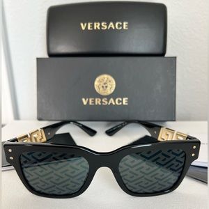 NEW VERSACE Black Monogram Lenses and Gold Logo Arm Sunglasses Men or Women